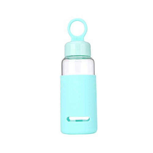 Superstring Eco-friendly Glass Drinking Water Bottle with Silicone Sleeve for Kids Blue 16oz
