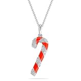 10k White Gold Red Enamel with Diamond Candy Cane Pendant (.04 cttw, I-J Color, I2-I3 Clarity), 18