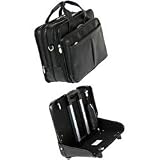 17 Leather Detachable Laptop Case on Wheels - Black