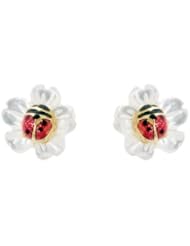 14k Gold Baby Earrings with White and Red Enamel