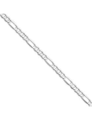 5.00 mm Solid 14K White Gold High Polish Classic 3 + 1 Figaro Link Chain Necklace - 18 inches