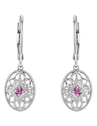 GENUINE RUBY EARRING RODIUM FINISH STERLING SILVER- GEMSTONE LEVERBACK EARRINGS