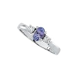 14K White Gold 0.15 ct. Diamond and 6 x 4 MM Oval Shaped Tanzanite Ring