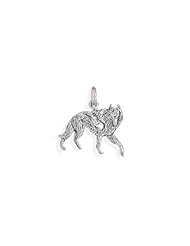 Oxidized Wolf Charm, Sterling Silver
