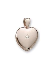 18k Premium Weight Yellow Gold Heart Picture Locket w/ 5pt. Diamond 3/4 inch x 3/4 inch in 18K