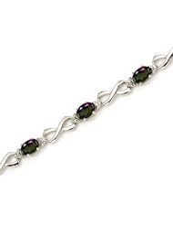 10K White Gold Oval Mystic Topaz and Diamond Bracelet