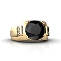 14K Yellow Gold Genuine Round Black Onyx and Diamond Men's Men's Ring