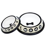 PetRageous Designs Class Act II Black ''Meow'' Oval Cat Dish 9-oz capacity- 6.5 length x 5 width x 1.75 height