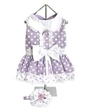 Lavender Polka-Dot Dog Dress Set w/ Hat & Leash, XS
