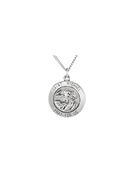 25.00 mm Round St. Michael Pendant Medal with 24 inch Chain in Sterling Silver