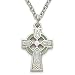 Sterling Silver 5/8 Engraved Celtic Cross Necklace with Green Enamel on 18 Chain