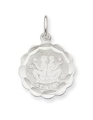 14k Gold White Gold Satin Polished Engraveable Gemini Zodiac Scalloped Disc Char
