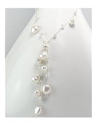 White (Natural) Japanese silk cord Fresh Water Pearls Necklace In Zinc