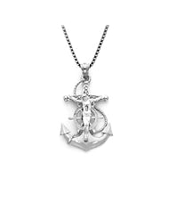 Sterling Silver Crucified Jesus on an Anchor Necklace Pendant with Box Chain