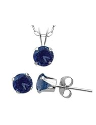 1ct Blue Sapphire Earrings and Pendant Set Sterling Silver