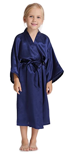 Aibrou Kids' Satin Kimono Robe Bathrobe Nightgown For Spa Party Wedding Birthday