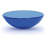 Premium Tempered Glass Vessel Sink; Round Shaped Bowl, Light to Medium Blue Color, 1/2" Thick