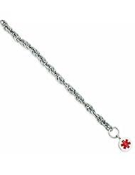 Genuine .925 Sterling Silver Engravable Enameled Circular Disc Medical Id Bracelet 23 Grams 7.75 Inch Length. 100% Satisfaction Guaranteed.