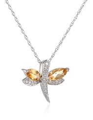 Sterling Silver Dragonfly Citrine Diamond Pendant Necklace (1/10 cttw, I-J Color, I2-I3 Clarity), 18"