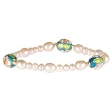 Gold Overlay Sterling Silver Pink Freshwater Cultured Pearl w  Turquoise Cloisonn� Oval Beaded...