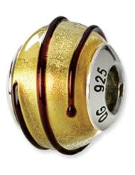 Gold and Brown Striped, Murano Glass Charm for 3mm Bracelets