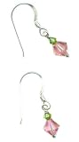 Baerreis - Swarovski Crystals, Light Rose Lemon, Green Crystal Accent, Drop Earrings Sterling Silver French Earwires - Hand Crafted Artisan Jewelry USA Cool Dreamy Fashion