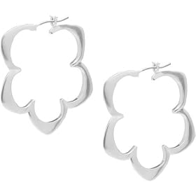 Fossil Earrings - Wire Flower Hoops (Color: Silver)
