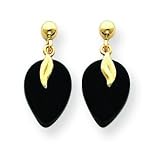 14k Onyx Leaf Post Earrings