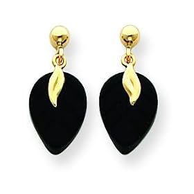 14k Onyx Leaf Post Earrings by A Great Jewelry Co.