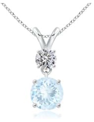 0.88 ct Round Aquamarine and Diamond V-Bale Pendant Necklace