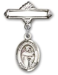 Sterling Silver Baby Badge with St. Casimir of Poland Charm and Polished Badge Pin