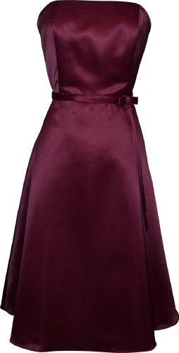 50's Strapless Satin Formal Bridesmaid Prom Dress Holiday Gown, Medium, Burgundy