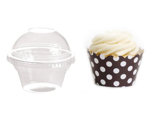 Dress My Cupcake Favor Dome Containers with Wrappers DIY Kit, Brown Polka Dots, Set of 25