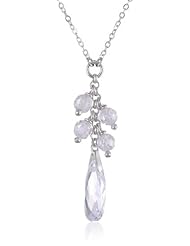 Sterling Silver Simulated Diamond Cluster Drop Necklace, 16"