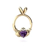 14K Yellow Gold Heart Genuine Amethyst Celtic Claddagh Pendant