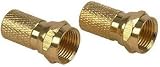 TWO 2 GOLD RG59 RG 59 F TYPE TWIST ON CONNECTOR PLUG MALE COAX COAXIAL CABLE NEW