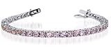 Sterling Silver Simulated Pink Cubic Zirconia Tennis 7.5" Bracelet With Secure Latch Clasp