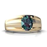 14K Yellow Gold Oval Created Alexandrite Men's Men's Ring