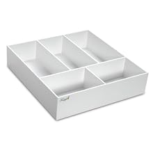 TrippNT 50068 White PVC Plastic 4" Extra Deep Drawer Organizer, 5 Compartments, 17.5" Width x 4" Height x 19.5" Depth