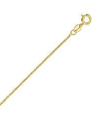 14K 24" Yellow Gold 1.1mm Polish Diamond Cut Cable Link Chain With Spring Ring Clasp