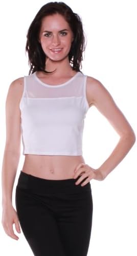 Absolute Clothing Women's Cotton Blend Crop Muscle Tank Top Tee with Mesh Top