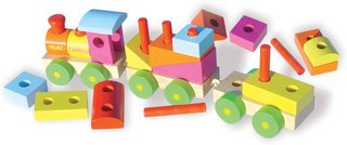Large Wooden Train with 25 Wood Blocks for Stacking