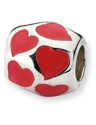Sterling Silver Red Enameled Hearts Charm for 3mm Charm Bracelets