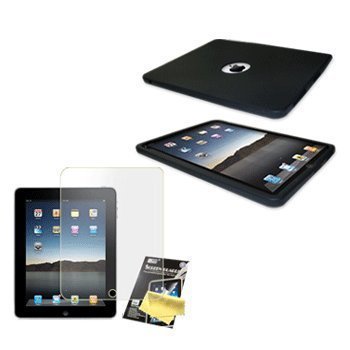 Black Silicone Case / Skin / Cover & LCD Screen Guard / Protector for Apple iPad - Freehold Cellular