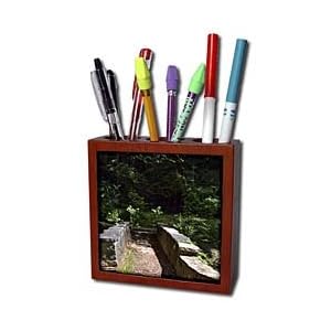 WhiteOak Photography Nature Scenes - Small stonewall on walk-way - Tile Pen Holders-5 inch tile pen holder