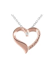 Heart Pendant Necklace with Diamond Accent in Sterling Silver with Rose Pink Gold Plating with Chain