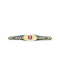 10K Yellow Gold Medical Alert ID Figaro Chain Bracelet - Length 8 Inch