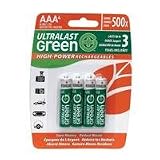 Ultralast ULGHP4AAA AAA Green High-Power Rechargeable Battery - Retail Packaging