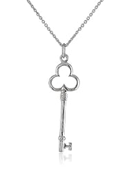Sterling Silver Small Thin Key Pendant Necklace with Rolo Chain, 18"