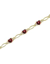 14kt Yellow Gold Heartshape Garnet and Diamond Bracelet